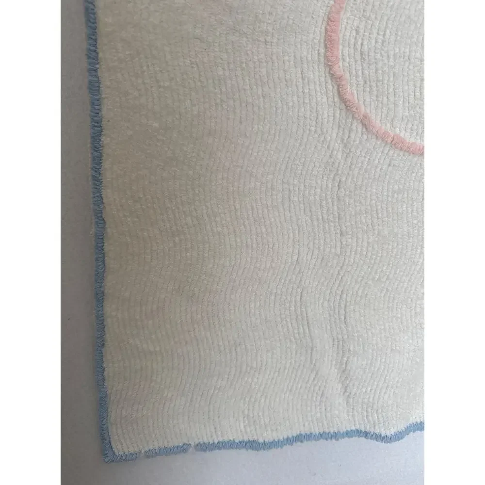 Vintage 1940s–1950s Baby Chenille Crib Blanket 40x61 Blue Pink Kitten Nursery